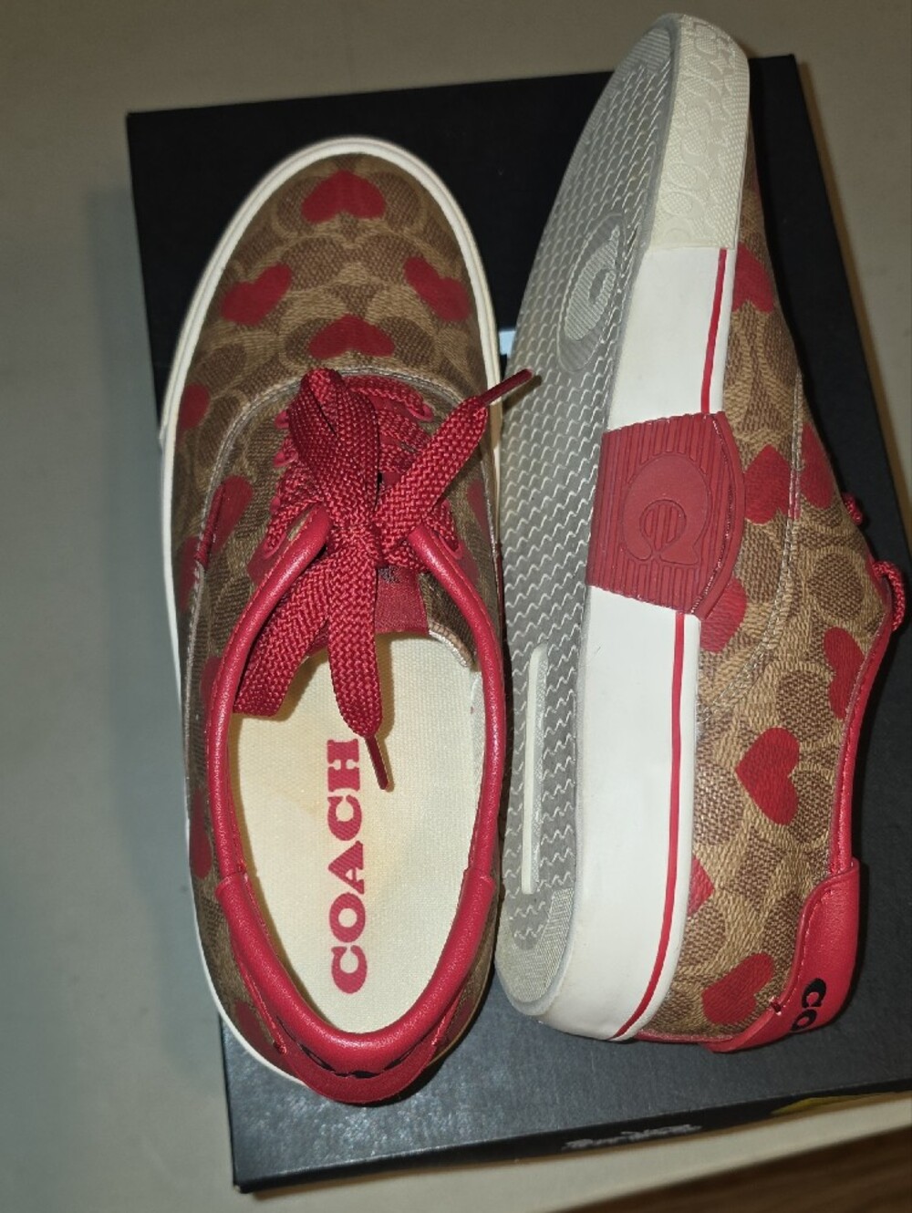 Coach Brown Signature Canvas Sneakers with Red Heart Print - Picture 8 of 8